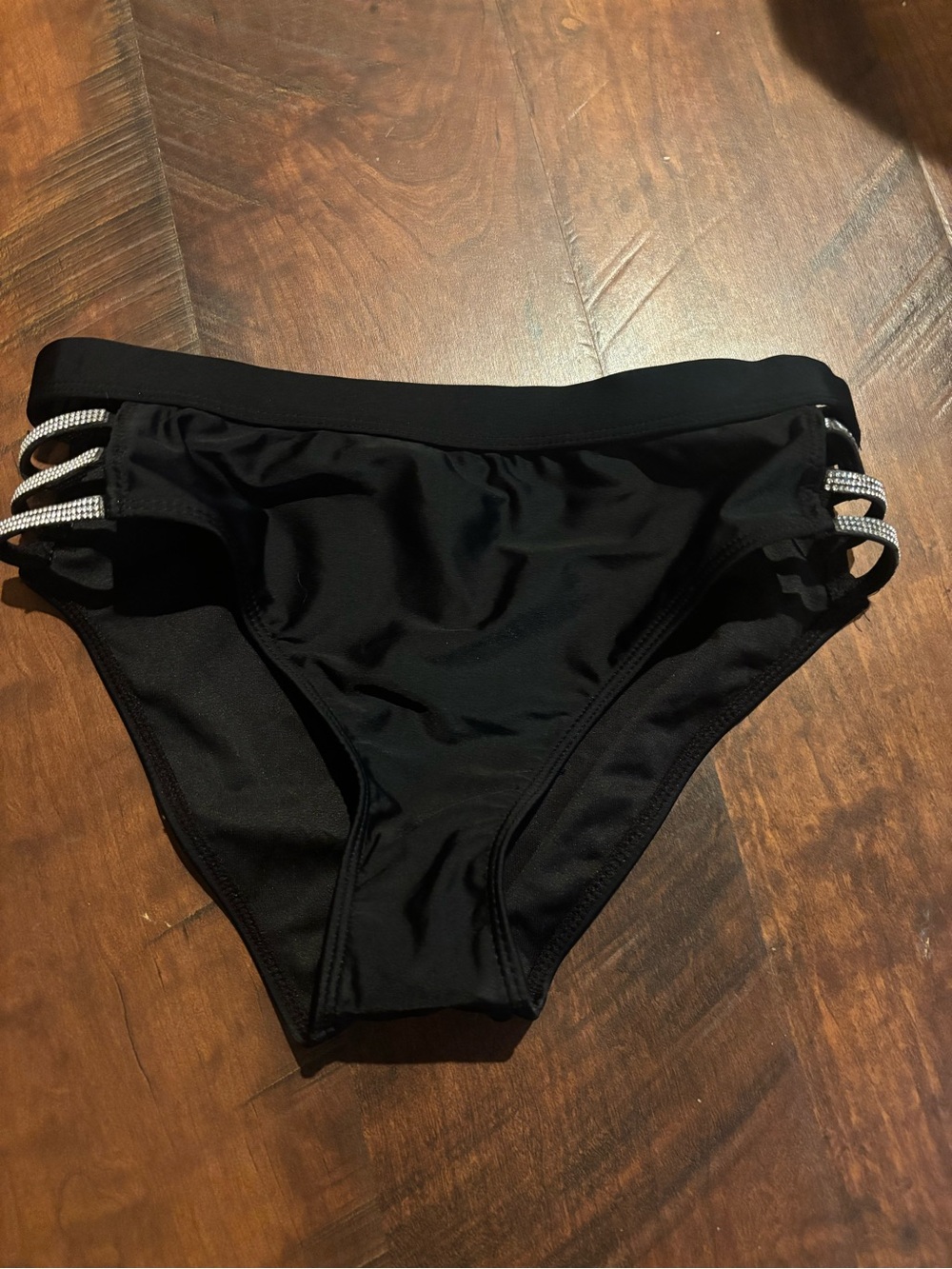 SHEIN Black Bikini Bottom with Rhinestone Side Straps